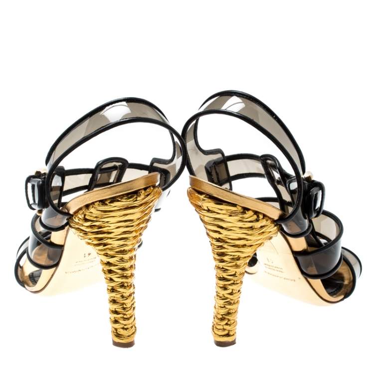 Pre Owned Dolce & Gabbana Black PVC And Leather Strappy Woven Detail Heel Sandals Size 41