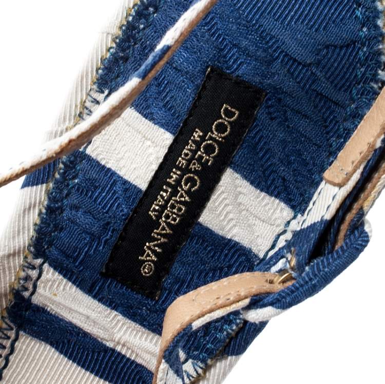 مملوكة مسبق�ًا Dolce & Gabbana Blue and White Stripe Brocade Fabric Pointed Toe Slingback Sandals Size 40