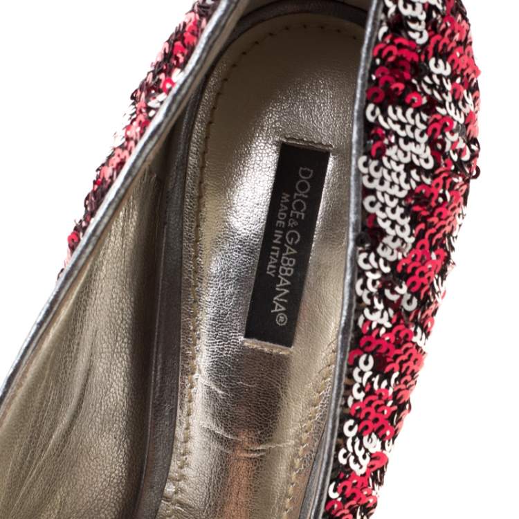 Pre Owned Dolce & Gabbana Metallic Two Tone Sequins Embellished Peep Toe Platform Pumps Size 40