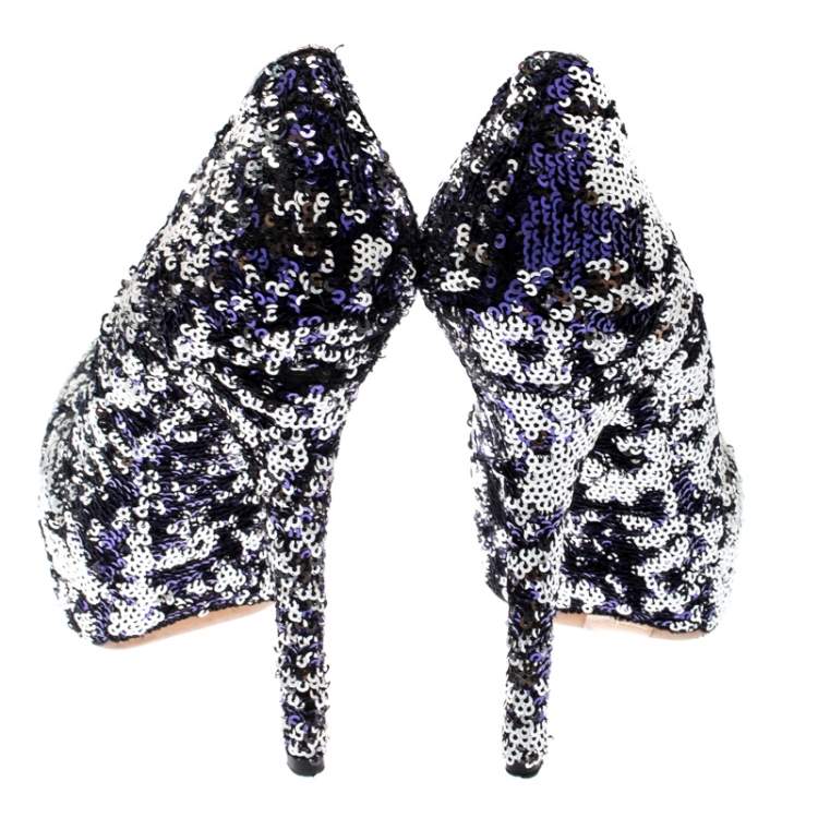Pre Owned Dolce & Gabbana Metallic Two Tone Sequins Embellished Platform Pumps Size 40