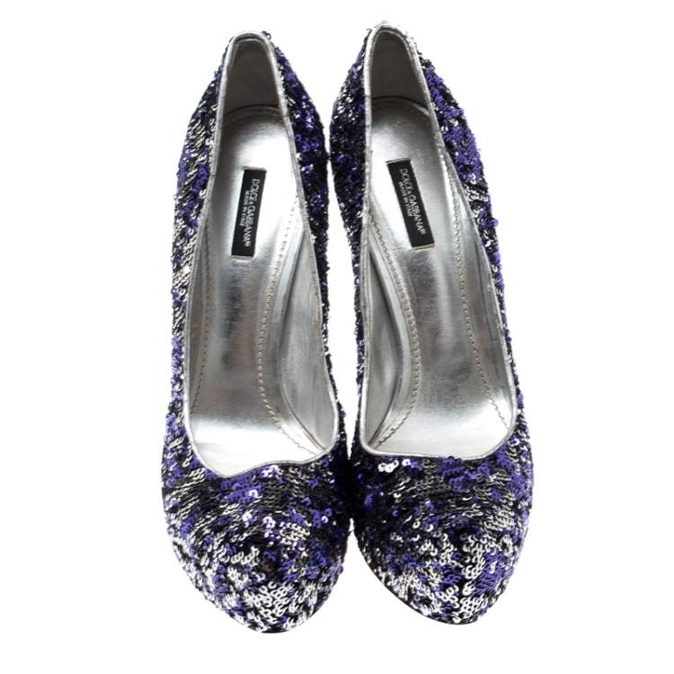 Pre Owned Dolce & Gabbana Metallic Two Tone Sequins Embellished Platform Pumps Size 40