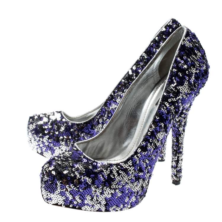 Pre Owned Dolce & Gabbana Metallic Two Tone Sequins Embellished Platform Pumps Size 40
