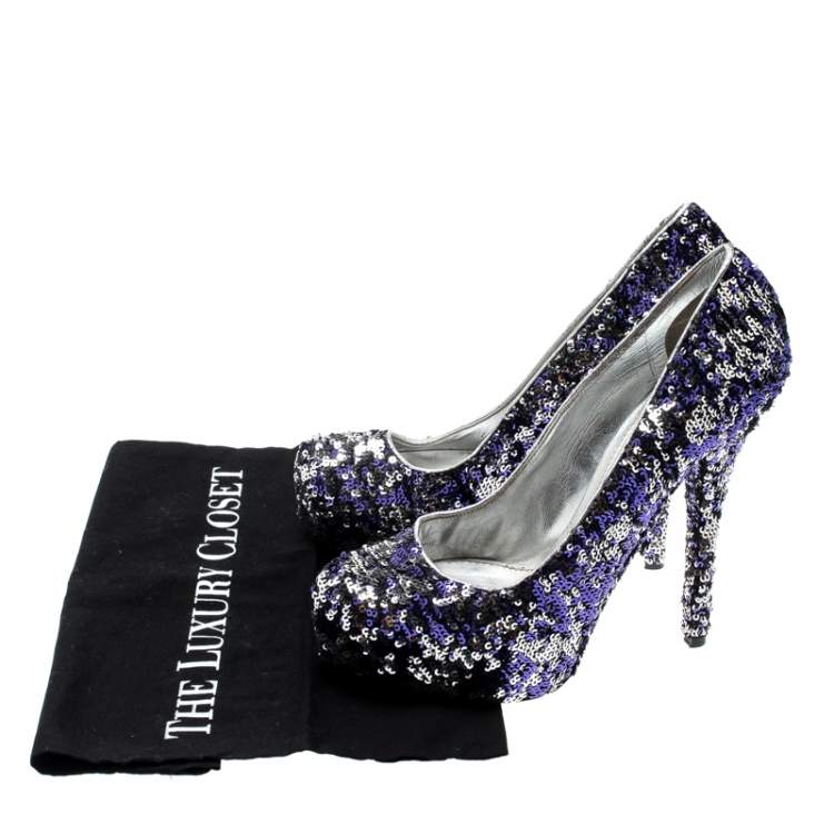 Pre Owned Dolce & Gabbana Metallic Two Tone Sequins Embellished Platform Pumps Size 40