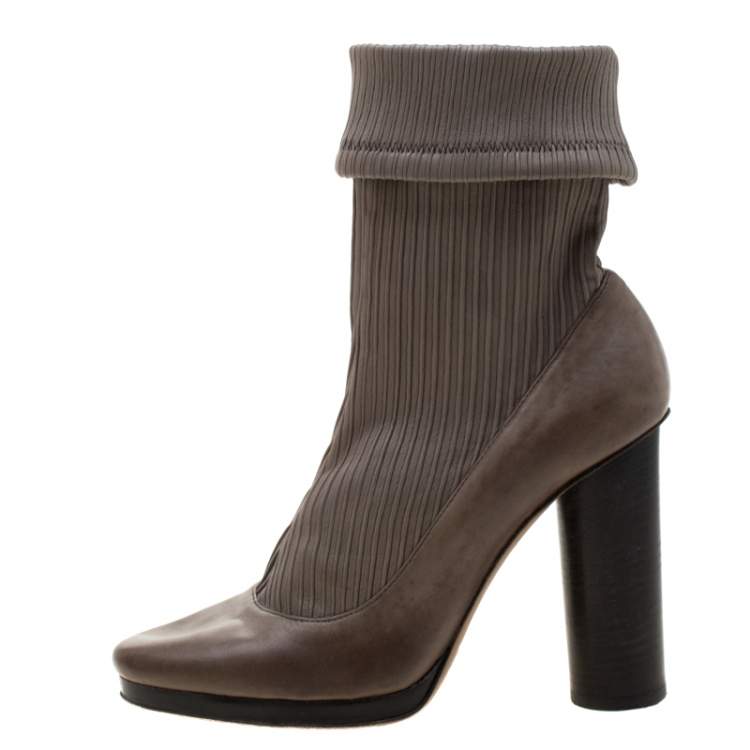Pre Owned Dolce & Gabbana Grey Leather Ankle Boots Size 38