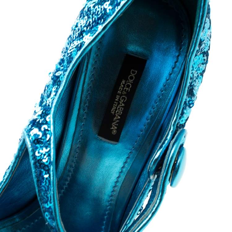 Pre Owned Dolce & Gabbana Blue Sequin Mary Jane Pumps 38