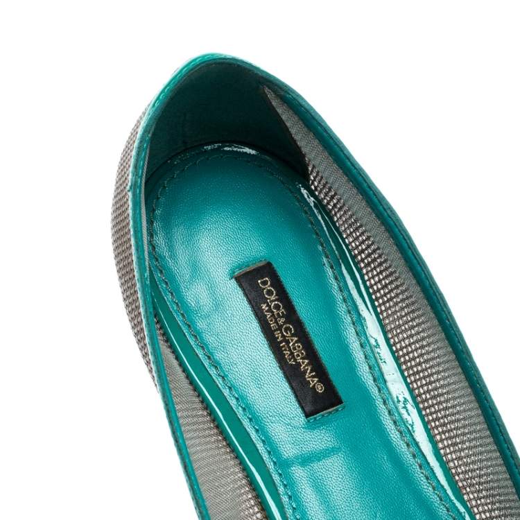 Pre Owned Dolce & Gabbana Grey Patent Leather Crystal Embellished Ballet Flats Size 40