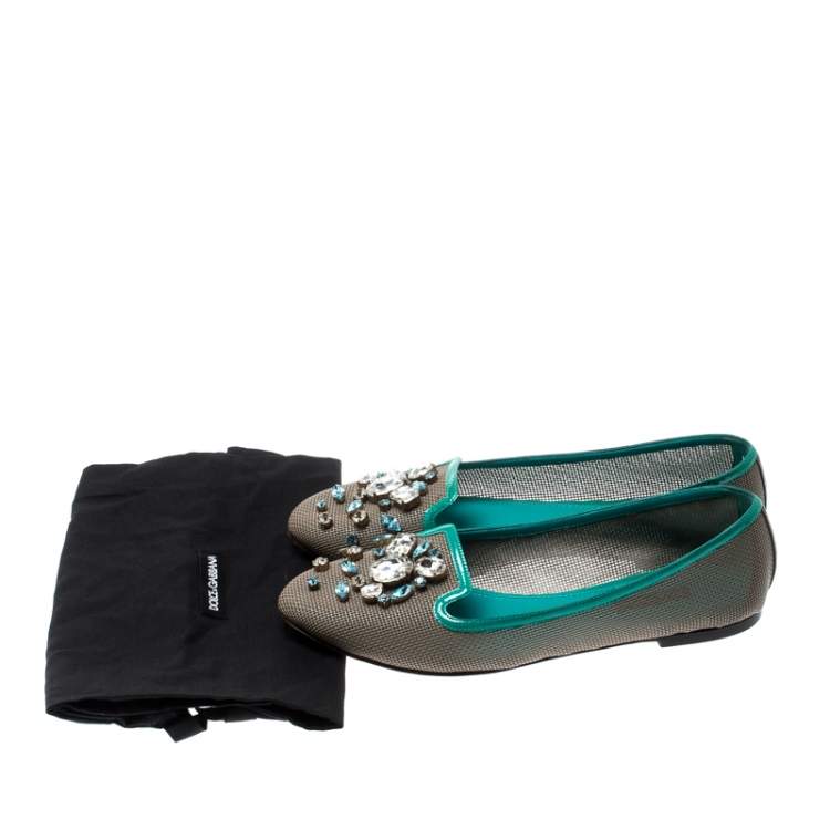 Pre Owned Dolce & Gabbana Grey Patent Leather Crystal Embellished Ballet Flats Size 40