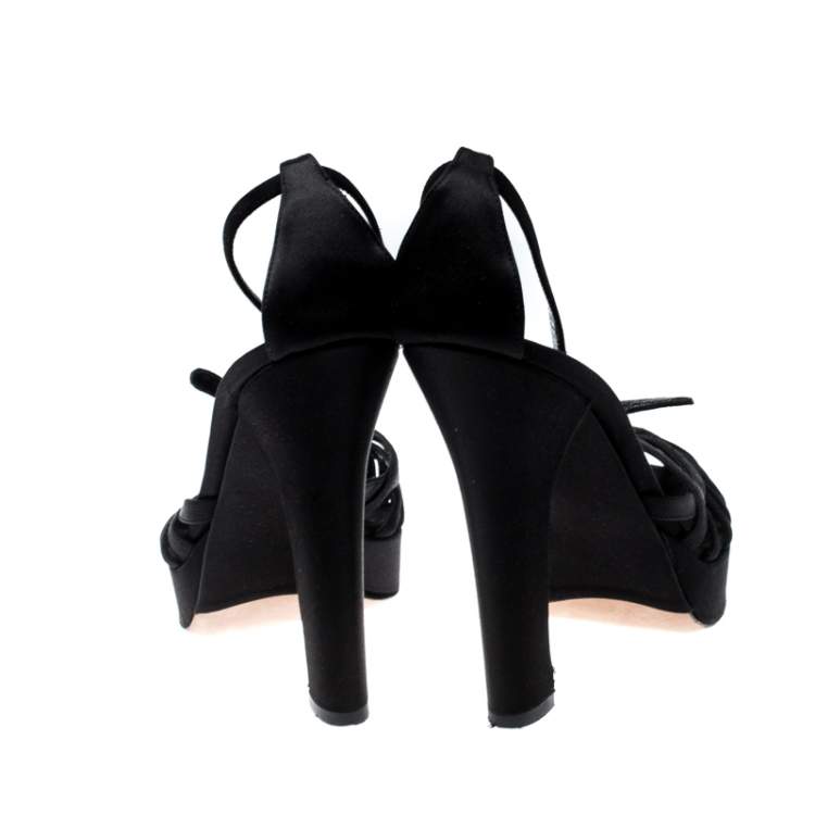 Pre Owned Dolce & Gabbana Black Satin Ankle Strap Platform Pumps Size 40