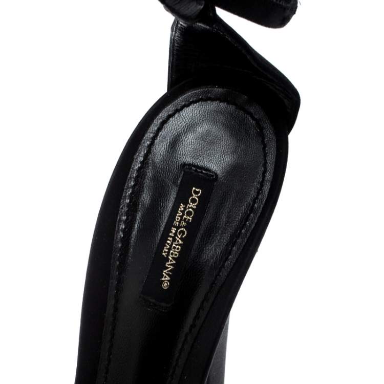 Pre Owned Dolce & Gabbana Black Satin Ankle Strap Platform Pumps Size 40
