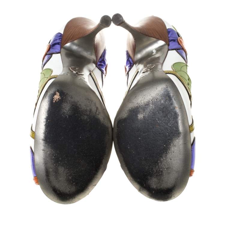 Pre Owned Dolce & Gabbana Multicolor Leather Floral Detail Peep Toe Pumps Size 40