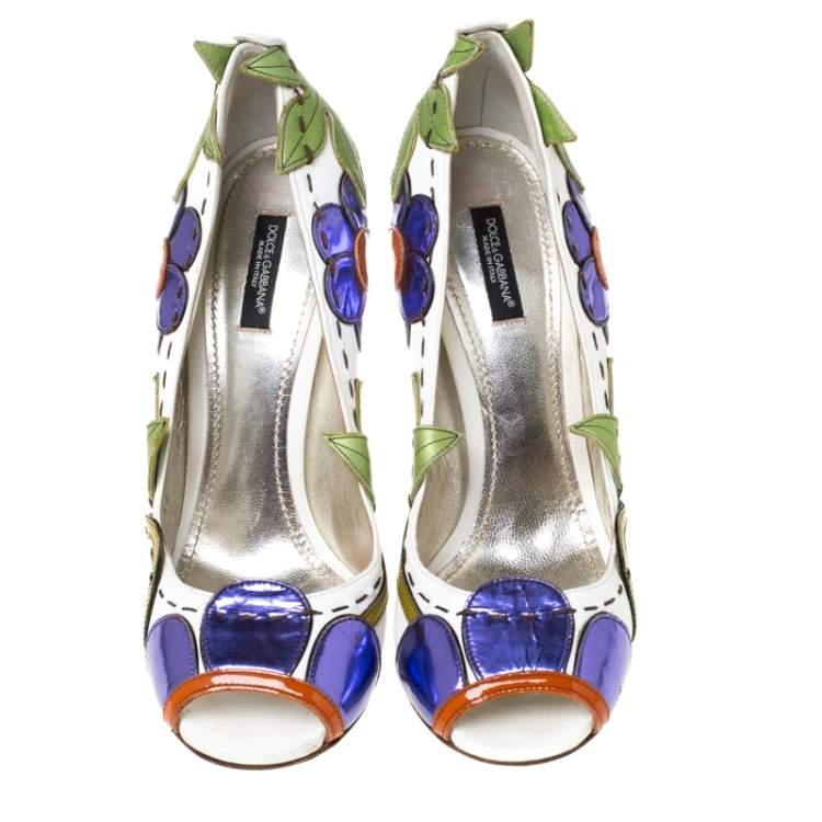 Pre Owned Dolce & Gabbana Multicolor Leather Floral Detail Peep Toe Pumps Size 40