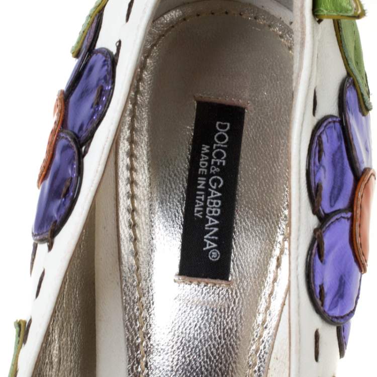 Pre Owned Dolce & Gabbana Multicolor Leather Floral Detail Peep Toe Pumps Size 40