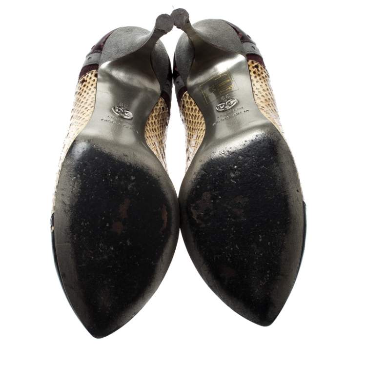 Pre Owned Dolce & Gabbana Multicolor Brogue Python Leather And Pony Hair Trim Pumps Size 39