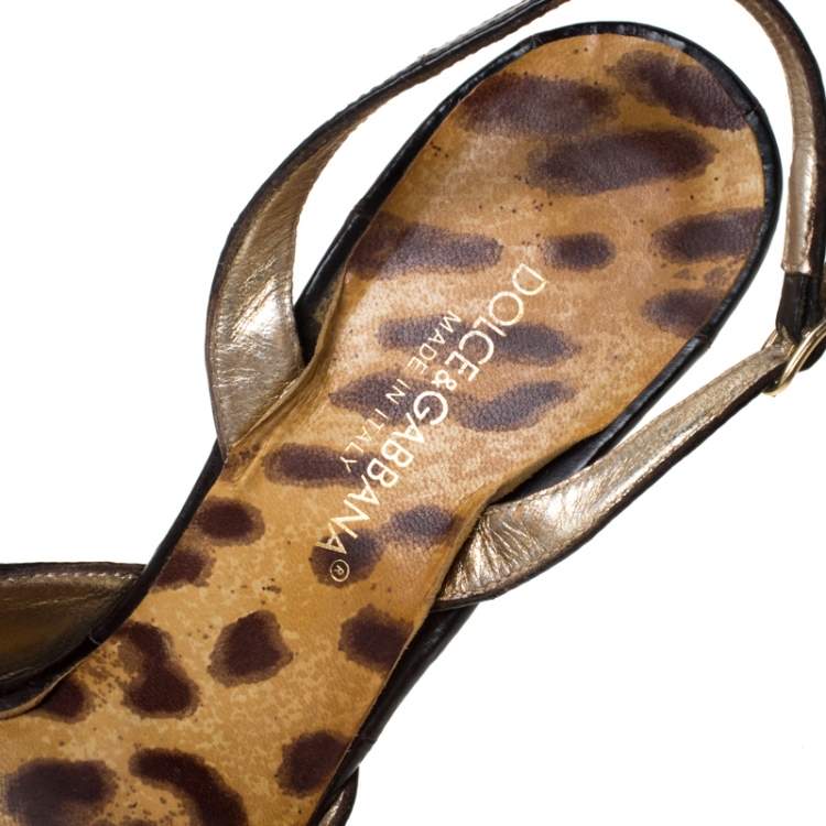 Pre Owned Dolce & Gabbana Brown Python Leather And Eel Skin Slingback Pointed Toe Pumps Size 38.5
