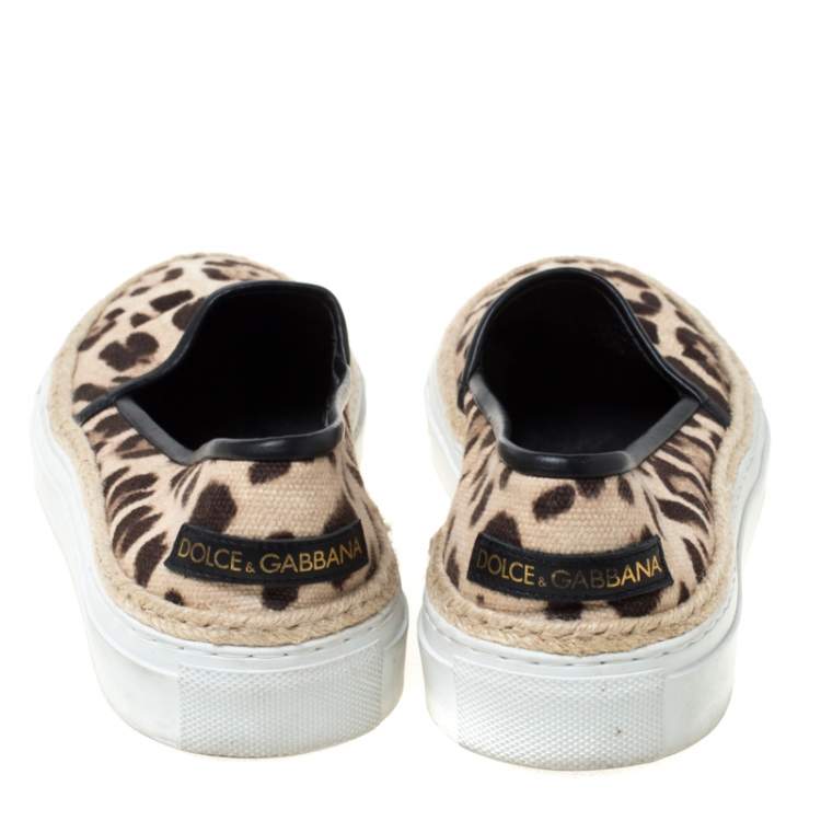 Pre Owned Dolce & Gabbana Two Tone Leopard Printed Canvas Espadrille Sneakers Size 40