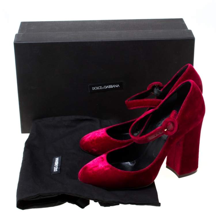 Pre Owned Dolce & Gabbana Burgundy Velvet Mary Jane Pumps Size 36.5