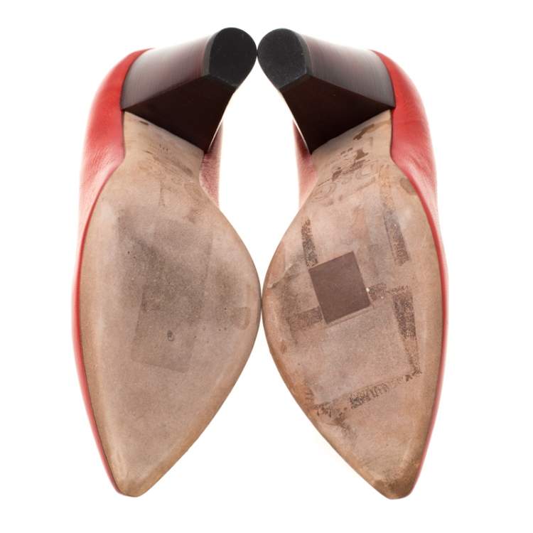 Pre Owned Dolce & Gabbana Red Leather Block Heel Pumps Size 38