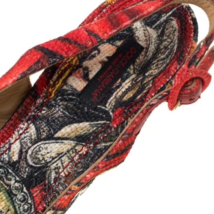 Pre Owned Dolce & Gabbana Multicolor Artistic Print Canvas Slingback Pumps Size 38