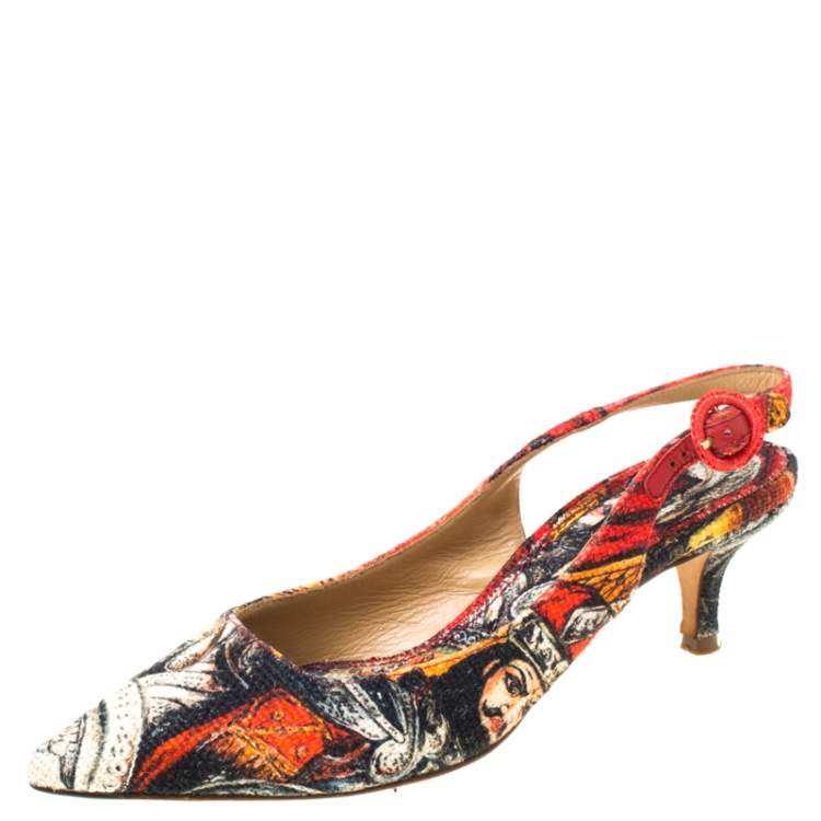 Pre Owned Dolce & Gabbana Multicolor Artistic Print Canvas Slingback Pumps Size 38