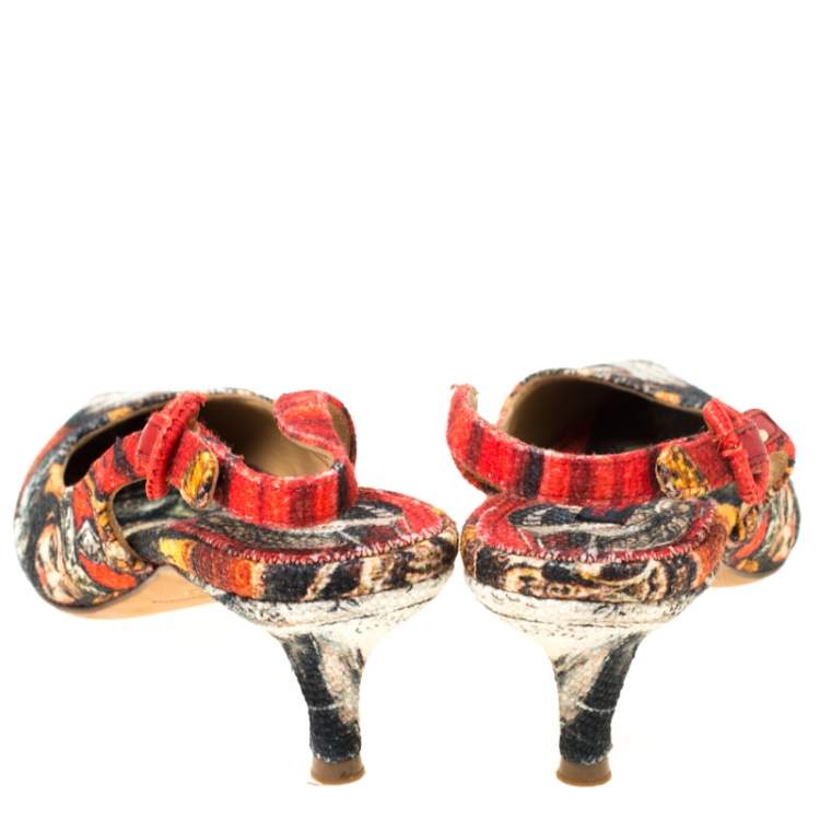 Pre Owned Dolce & Gabbana Multicolor Artistic Print Canvas Slingback Pumps Size 38