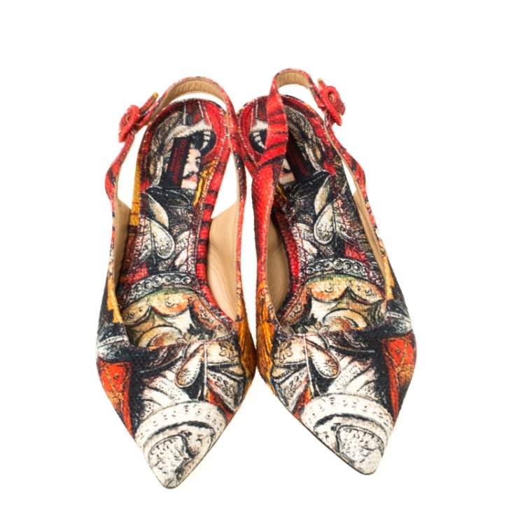 Pre Owned Dolce & Gabbana Multicolor Artistic Print Canvas Slingback Pumps Size 38
