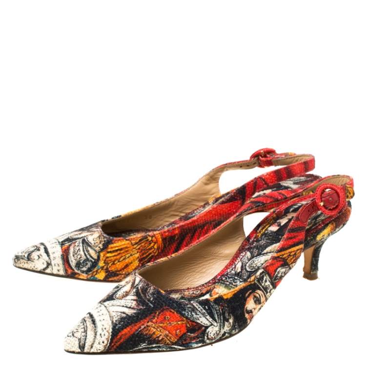 Pre Owned Dolce & Gabbana Multicolor Artistic Print Canvas Slingback Pumps Size 38