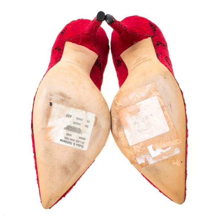 Pre Owned Dolce & Gabbana Red Lace Pointed Toe Pumps Size 40