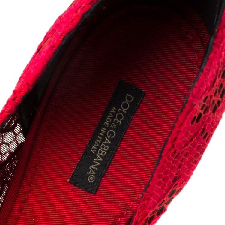 Pre Owned Dolce & Gabbana Red Lace Pointed Toe Pumps Size 40