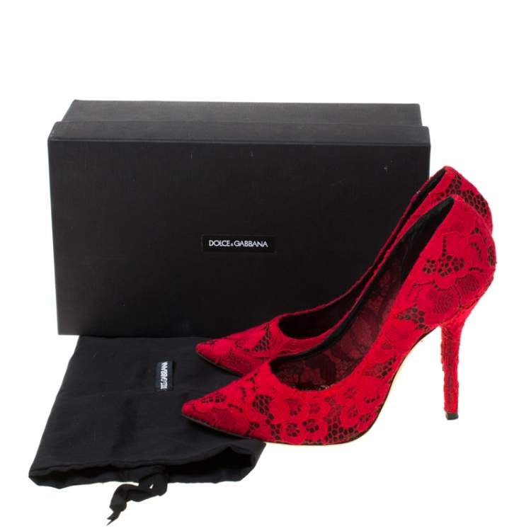 Pre Owned Dolce & Gabbana Red Lace Pointed Toe Pumps Size 40