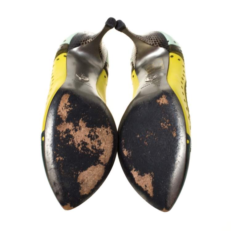 Pre Owned Dolce & Gabbana Multicolor Leather Python and Calfhair Trim Brogue Pumps Size 41