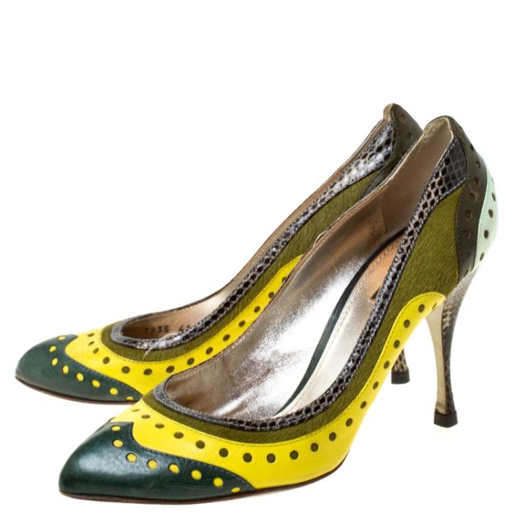 Pre Owned Dolce & Gabbana Multicolor Leather Python and Calfhair Trim Brogue Pumps Size 41