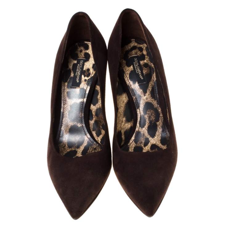 مملوكة مسبقًا Dolce & Gabbana Dark Brown Suede Pointed Toe Pumps Size 39.5