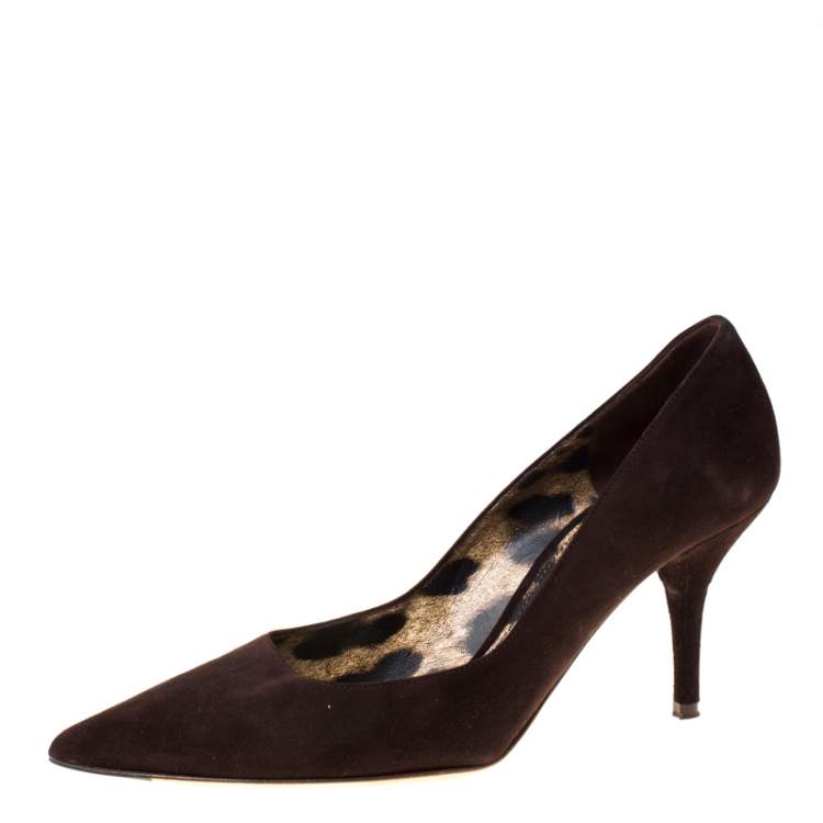 مملوكة مسبقًا Dolce & Gabbana Dark Brown Suede Pointed Toe Pumps Size 39.5