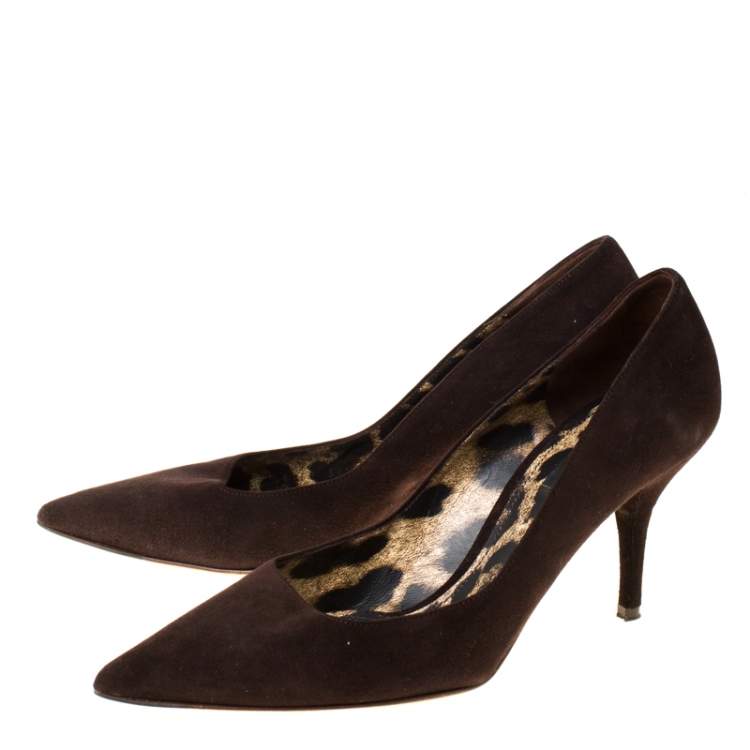 مملوكة مسبقًا Dolce & Gabbana Dark Brown Suede Pointed Toe Pumps Size 39.5