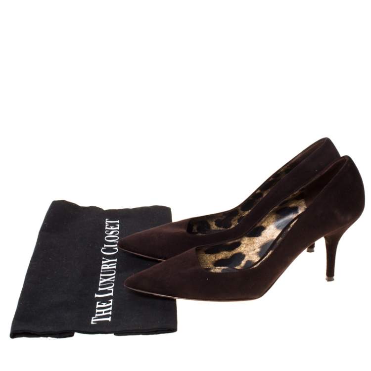 مملوكة مسبقًا Dolce & Gabbana Dark Brown Suede Pointed Toe Pumps Size 39.5