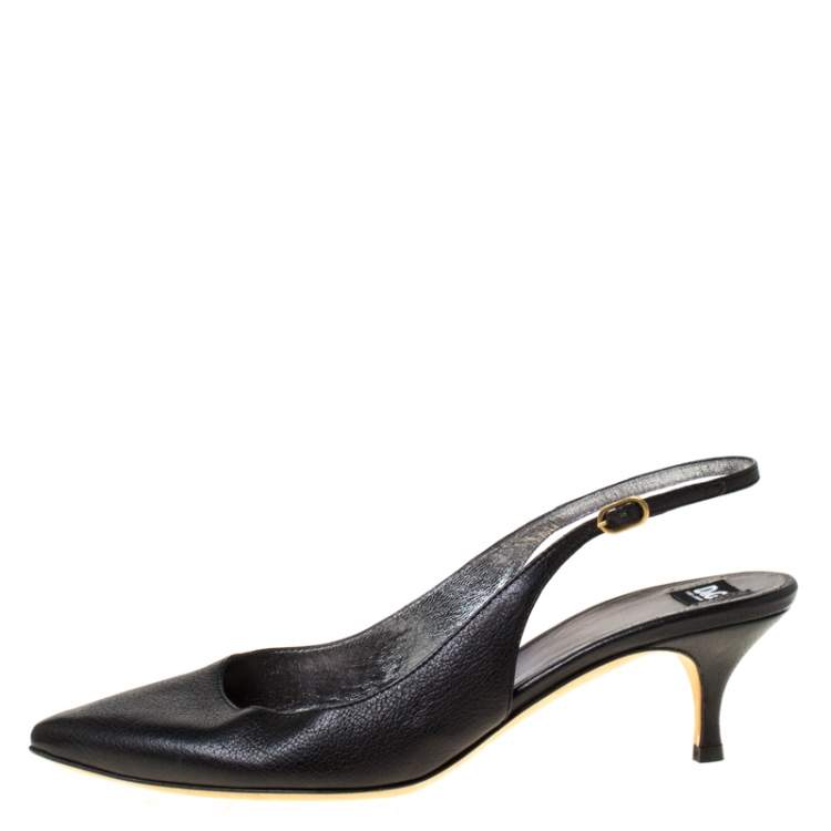 Pre Owned Dolce & Gabbana Black Leather Pointed Toe Slingback Pumps Size 38.5