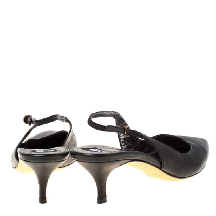 Pre Owned Dolce & Gabbana Black Leather Pointed Toe Slingback Pumps Size 38.5