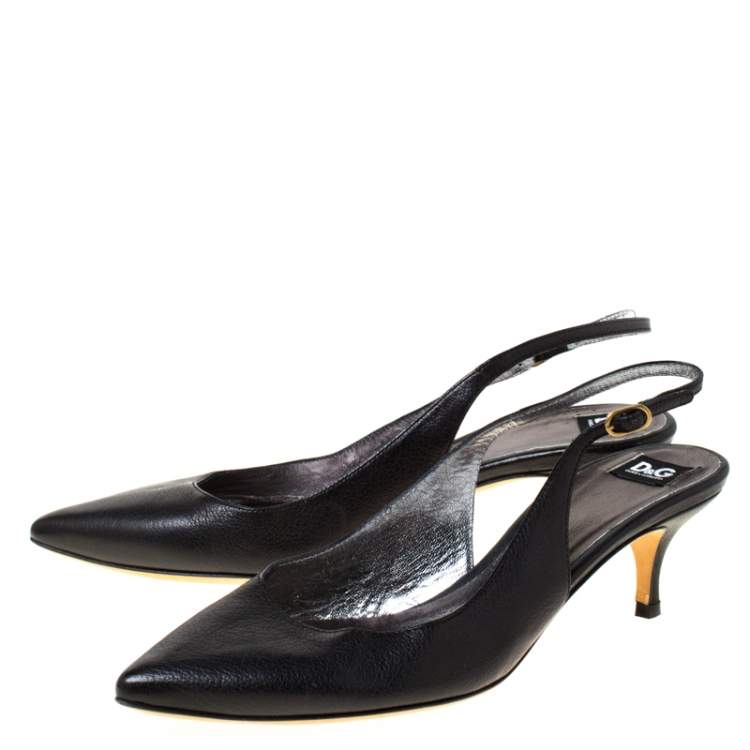 Pre Owned Dolce & Gabbana Black Leather Pointed Toe Slingback Pumps Size 38.5