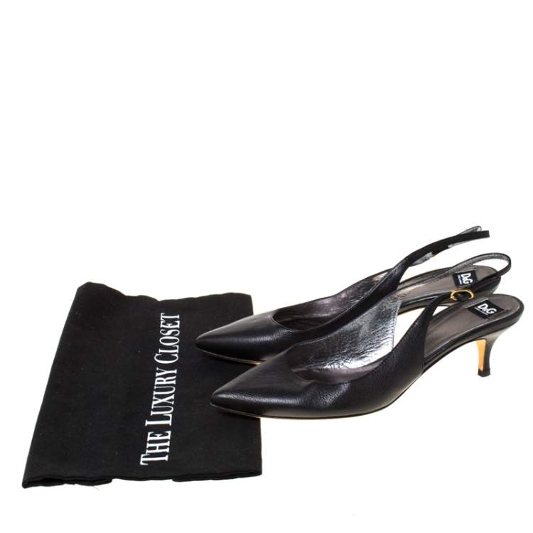 Pre Owned Dolce & Gabbana Black Leather Pointed Toe Slingback Pumps Size 38.5