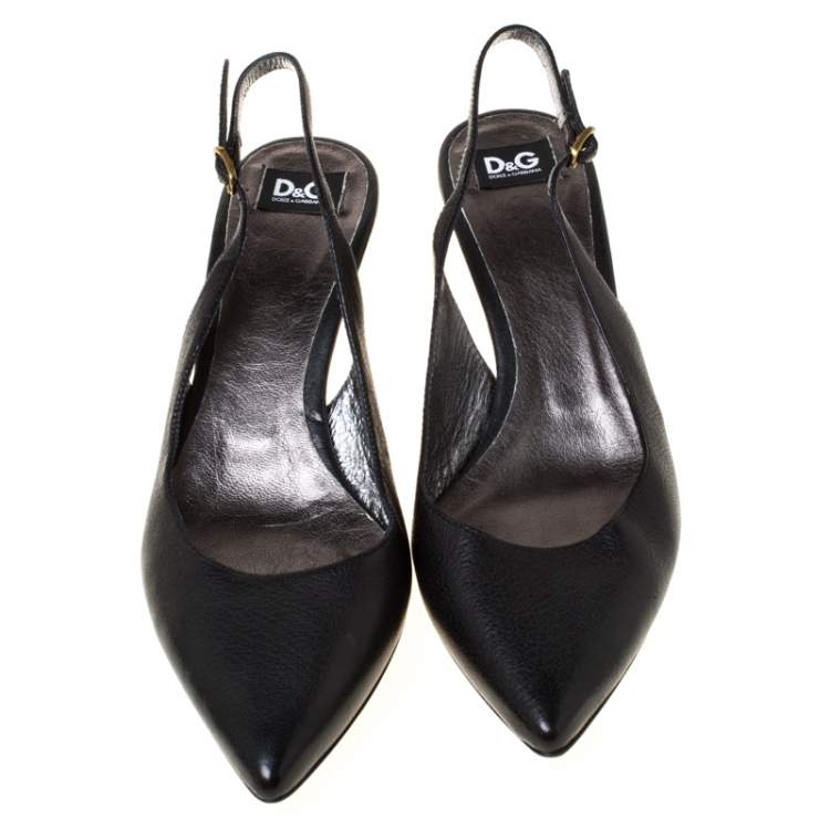 Pre Owned Dolce & Gabbana Black Leather Pointed Toe Slingback Pumps Size 38.5