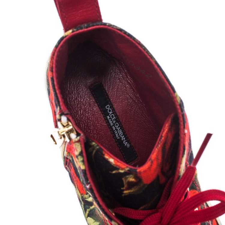 Pre Owned Dolce & Gabbana Red Floral Print Canvas High Top Sneakers Size 40
