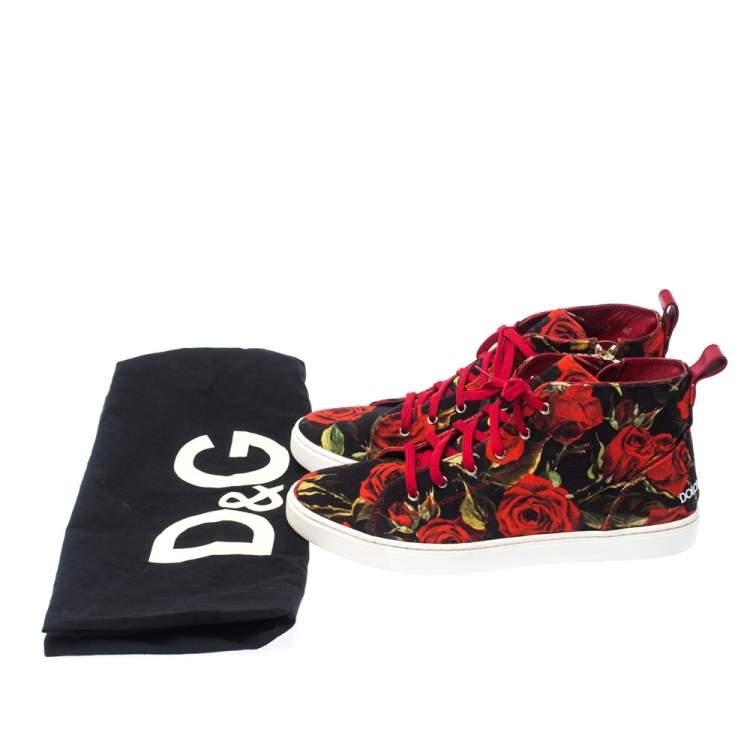 Pre Owned Dolce & Gabbana Red Floral Print Canvas High Top Sneakers Size 40