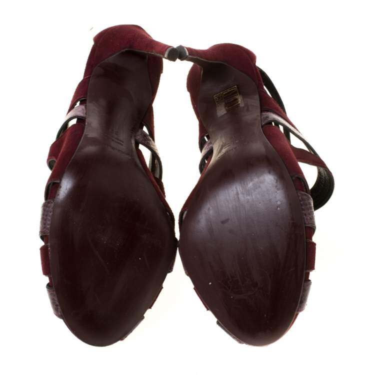 Pre Owned Dolce & Gabbana Burgundy Python Leather And Suede Cut Out Pumps Size 39