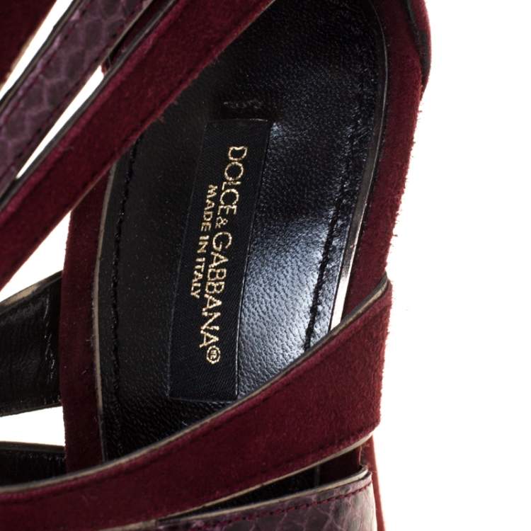 Pre Owned Dolce & Gabbana Burgundy Python Leather And Suede Cut Out Pumps Size 39