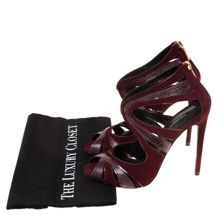 Pre Owned Dolce & Gabbana Burgundy Python Leather And Suede Cut Out Pumps Size 39