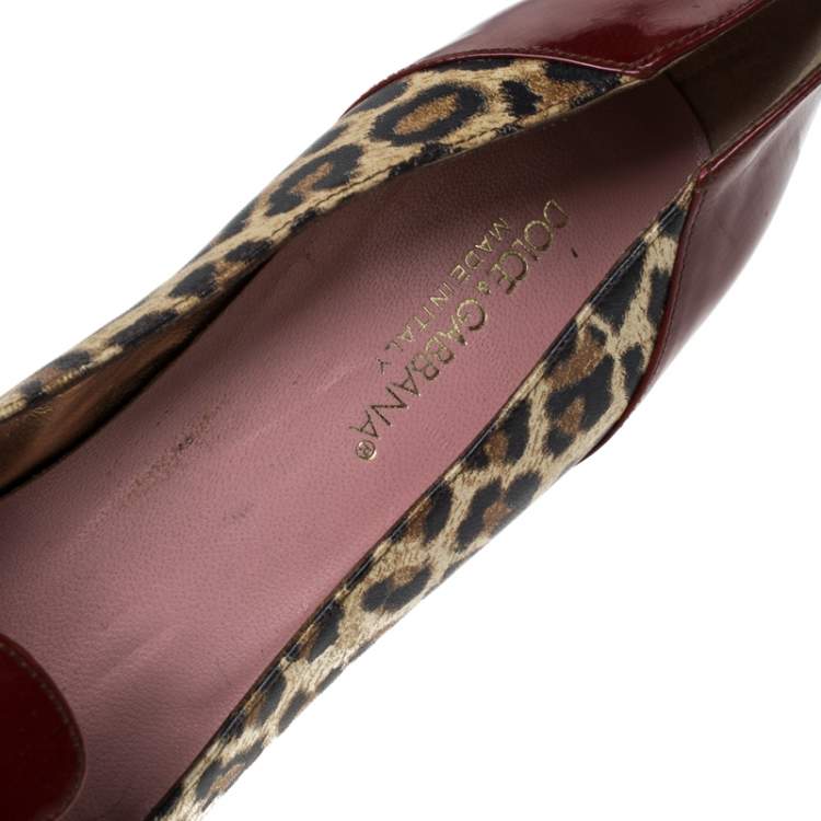 Pre Owned Dolce & Gabbana Leopard Print Leather Vintage Bow Pointed Toe Pumps Size 37.5