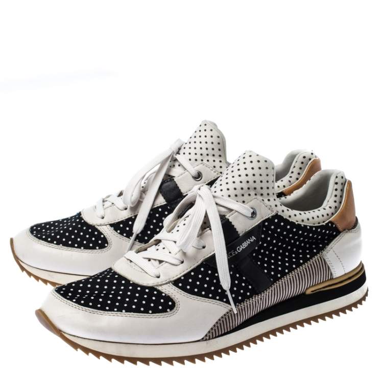 Pre Owned Dolce & Gabbana Black/White Polka Dot Sneakers Size 45