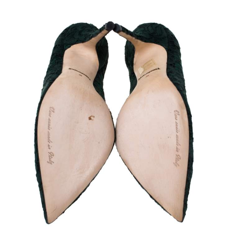 Pre Owned Dolce & Gabbana Green Floral Lace Pointed Toe Pumps Size 39