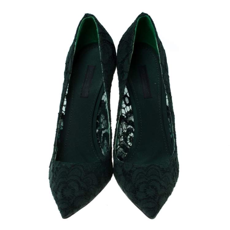 Pre Owned Dolce & Gabbana Green Floral Lace Pointed Toe Pumps Size 39