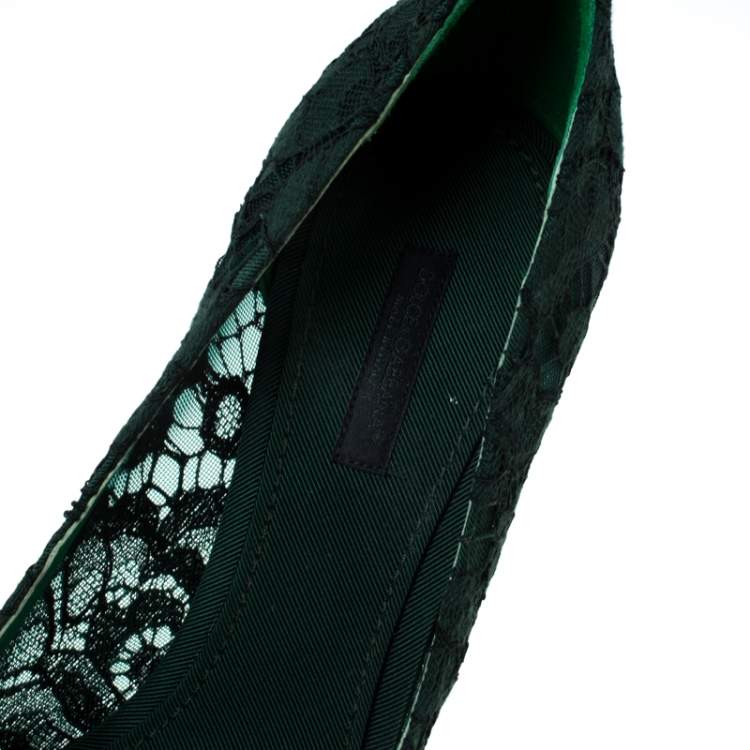 Pre Owned Dolce & Gabbana Green Floral Lace Pointed Toe Pumps Size 39
